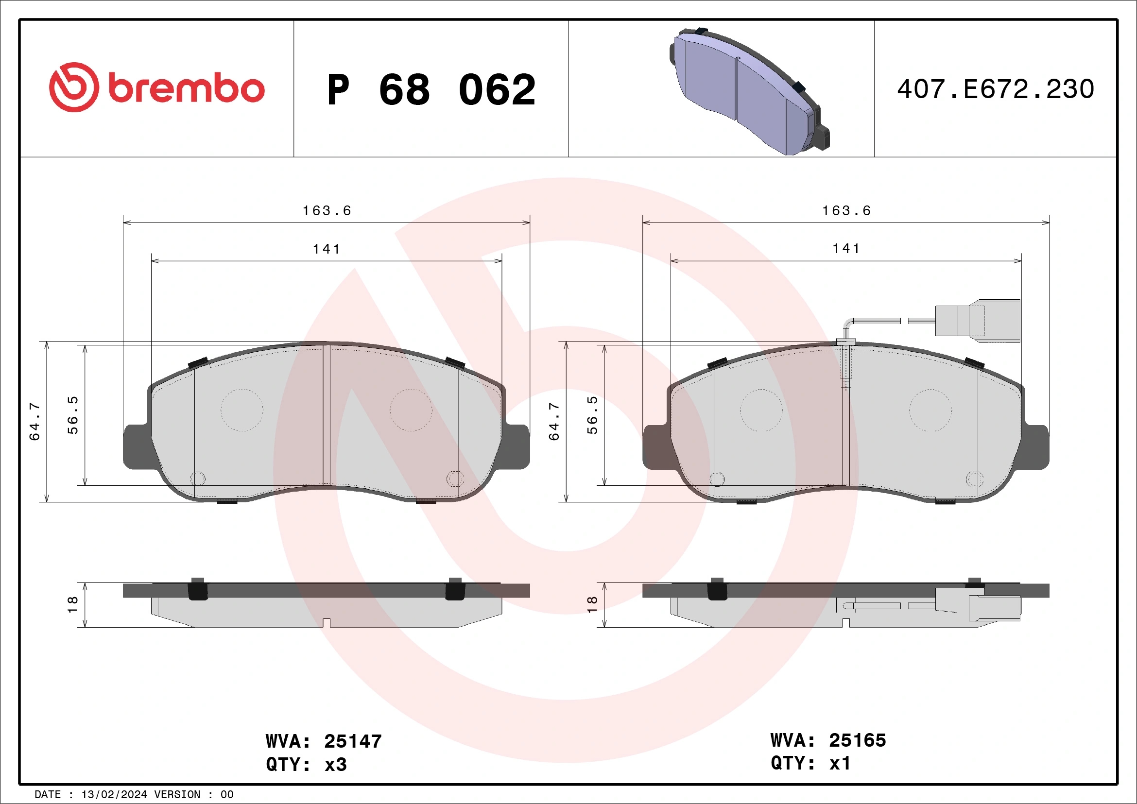 BREMBO P68062 Колодки тормозные дисковые перед