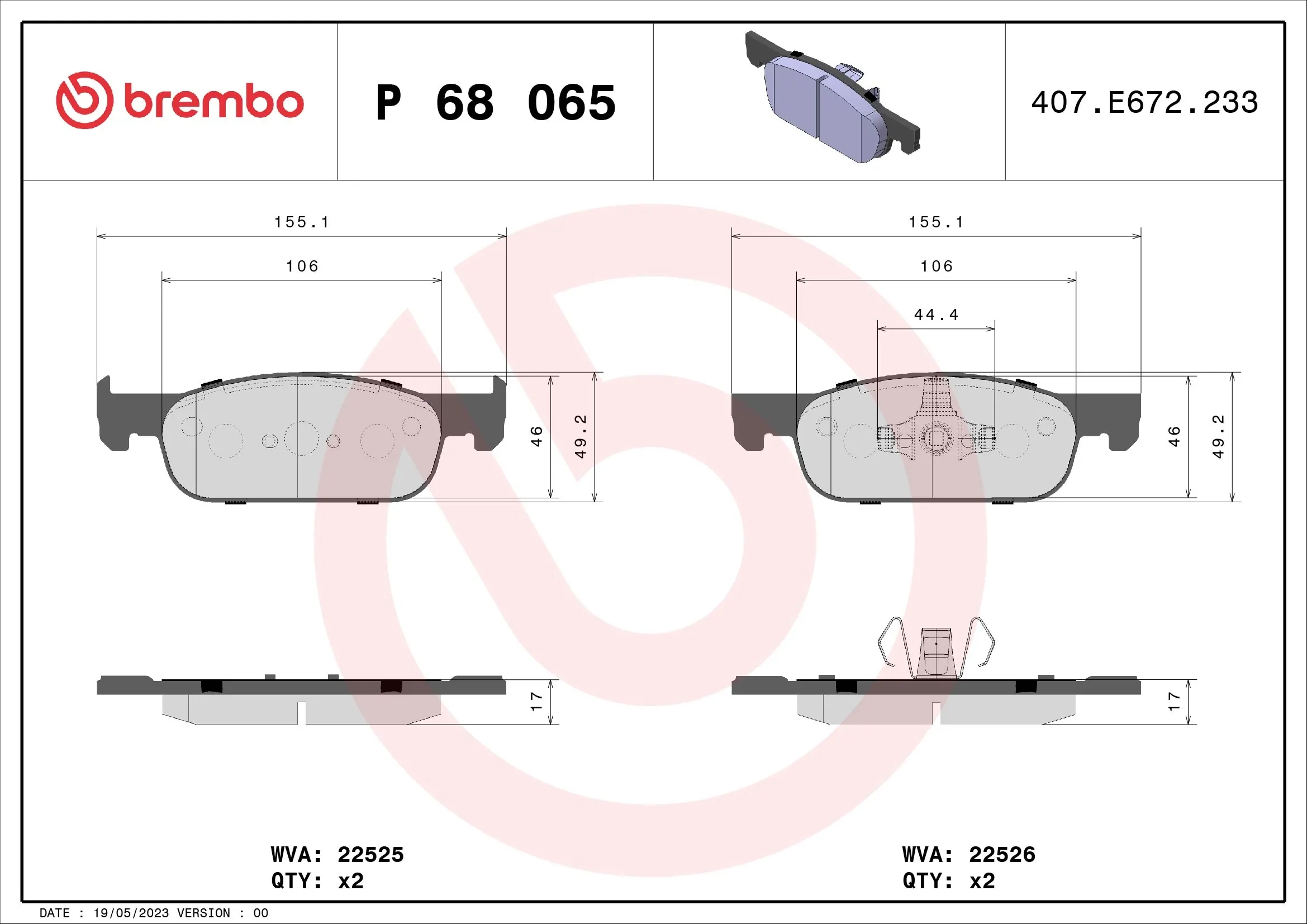 BREMBO P68065 Колодки тормозные дисковые перед