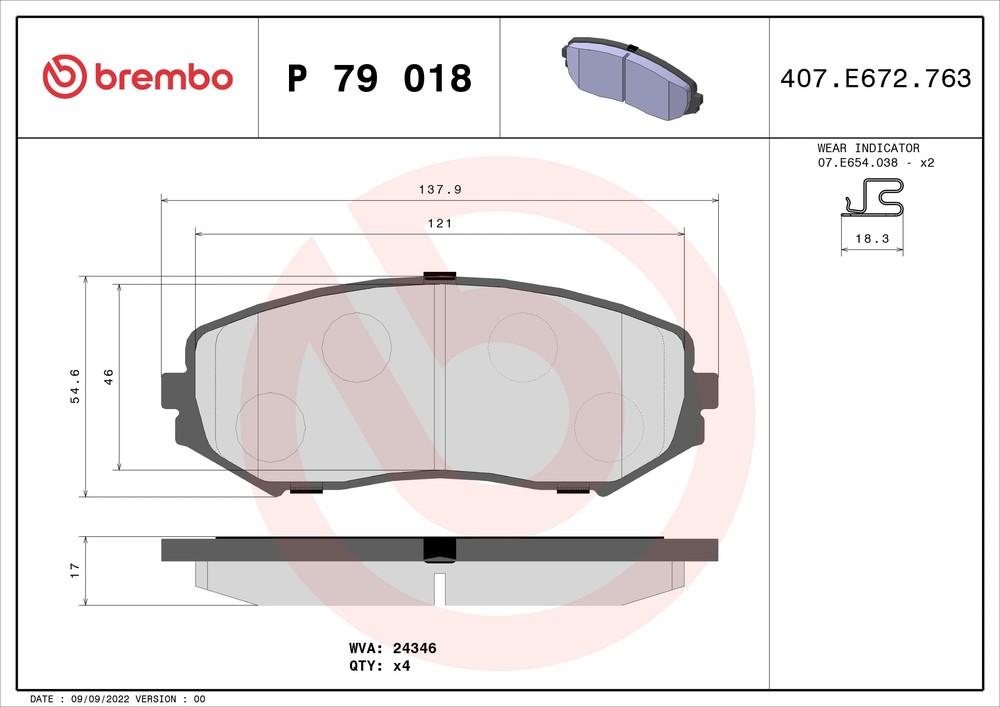 BREMBO P79018 Колодки тормозные дисковые | перед |