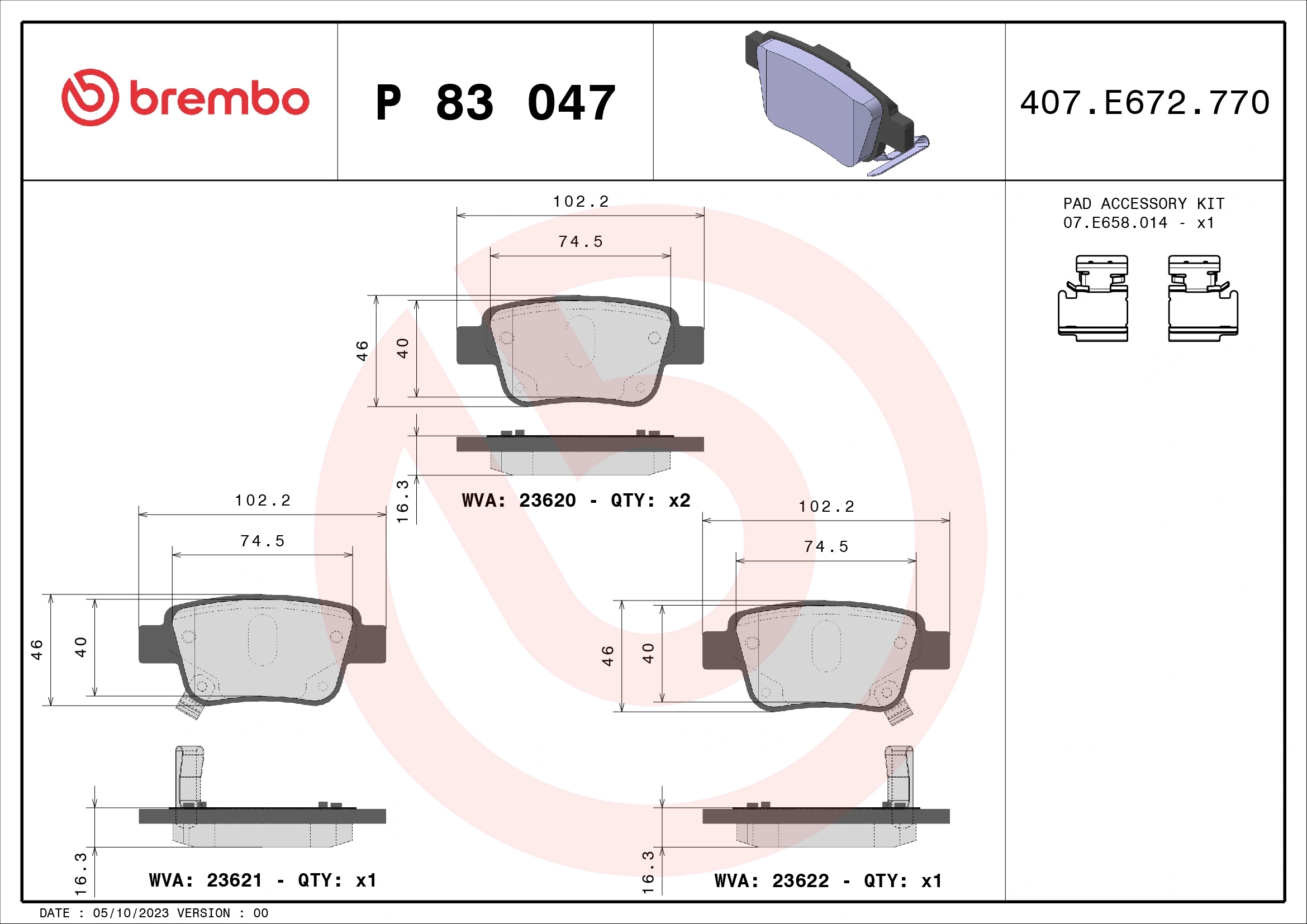 BREMBO P83047 Колодки тормозные дисковые зад