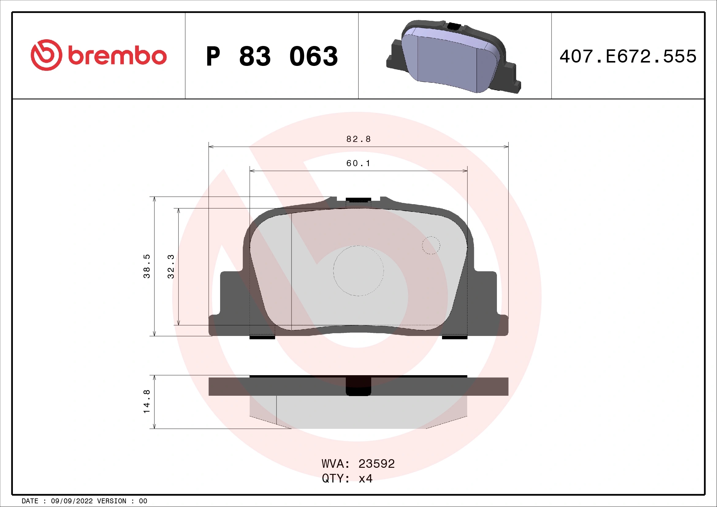 BREMBO P83063 Колодки тормозные дисковые зад