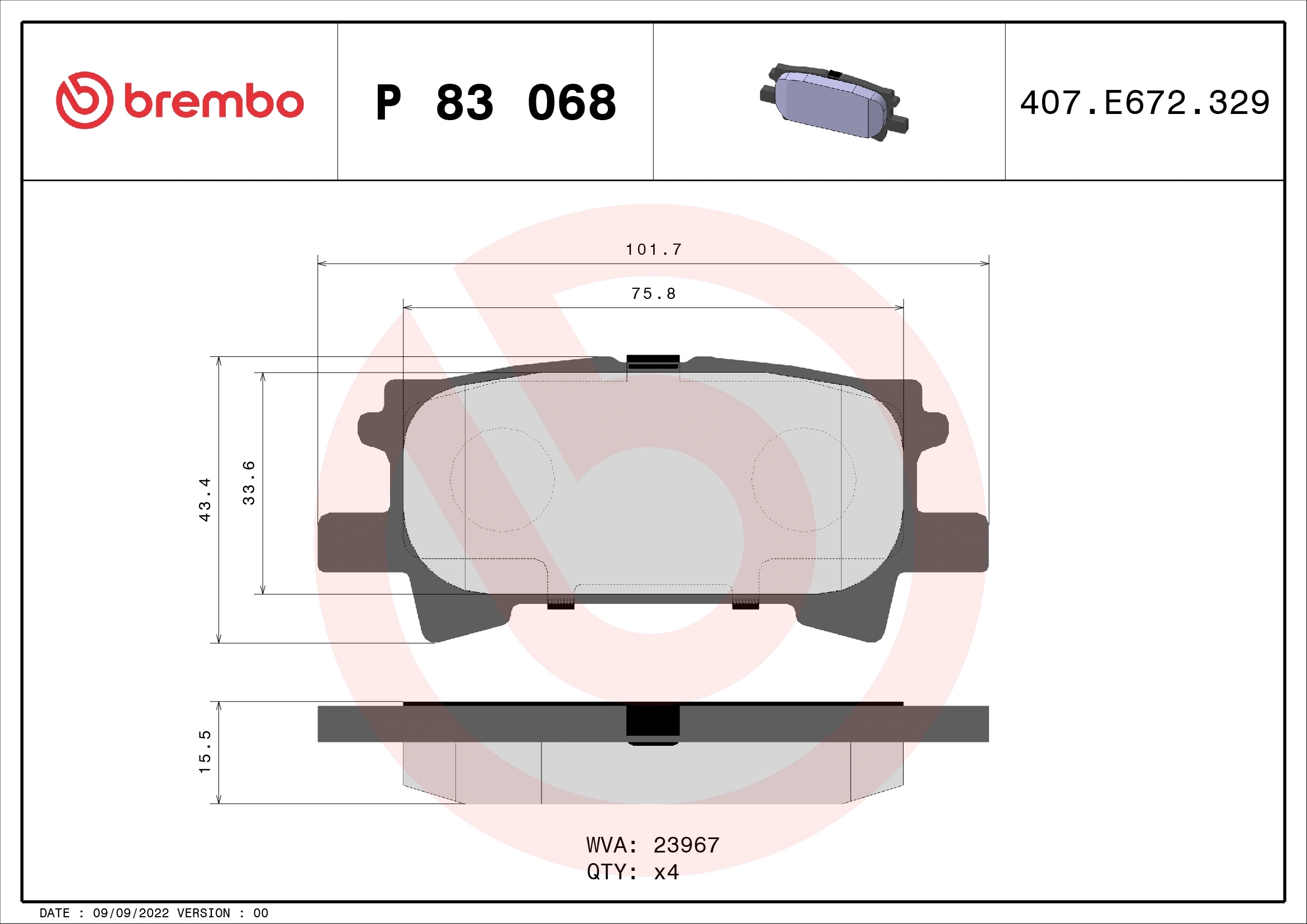 BREMBO P83068 Колодки тормозные дисковые зад