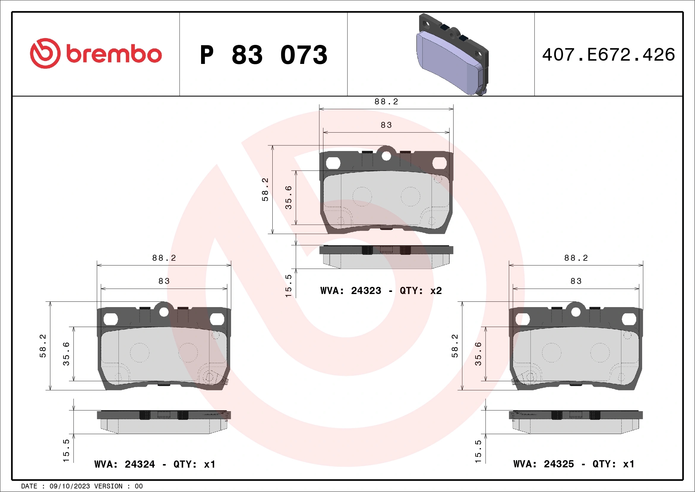 BREMBO P83073 Колодки тормозные дисковые