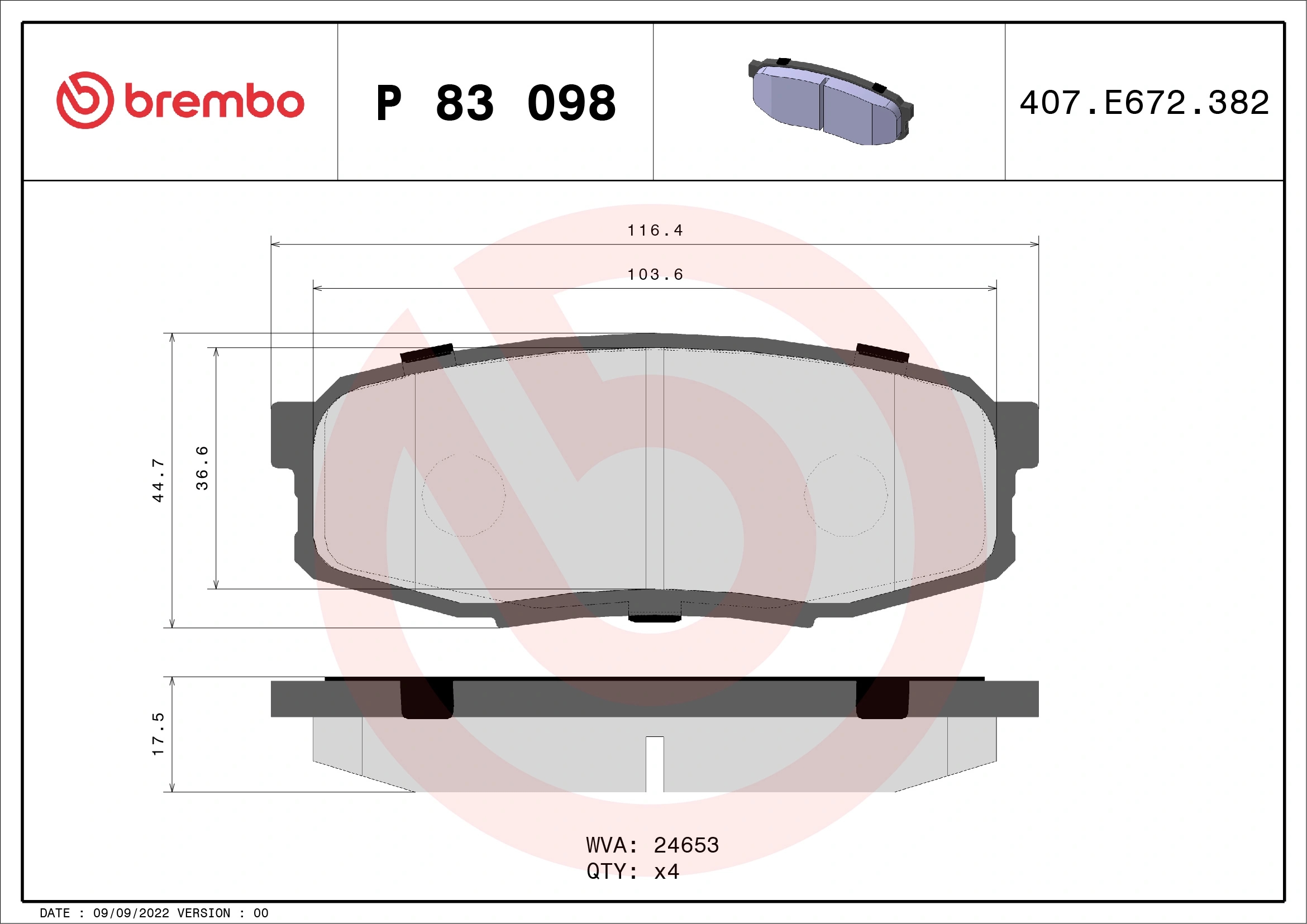 BREMBO P83098 Колодки тормозные дисковые зад