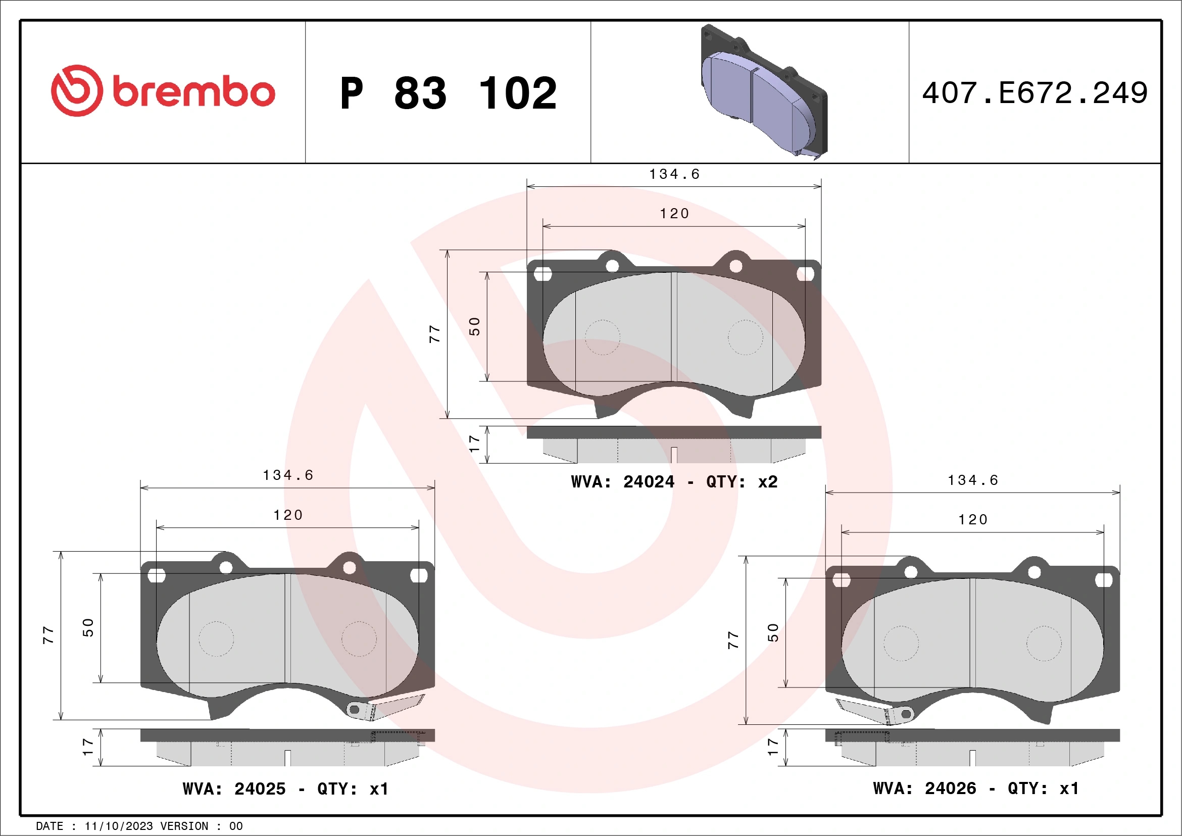 BREMBO P83102 Колодки тормозные дисковые передн TOYOTA: 4 RUNNER 95-, LAND CRUISER (J12 ) 02-, 150 2.7/3.0 D-4D/4.0 V6 09-  LEXUS: GX 470 09-, LX 570 07-  (замена для P83066)