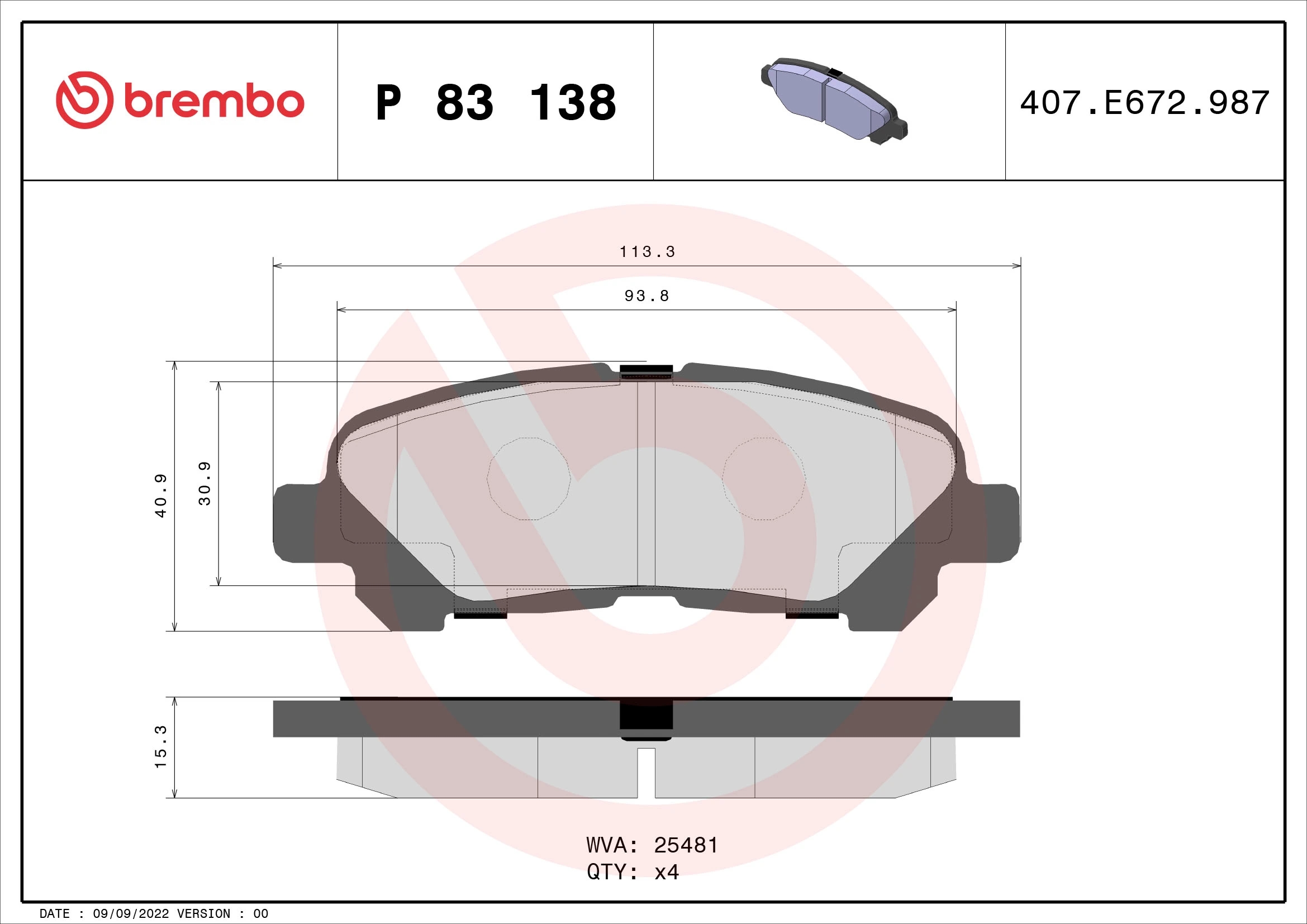 BREMBO P83138 Колодки тормозные дисковые зад