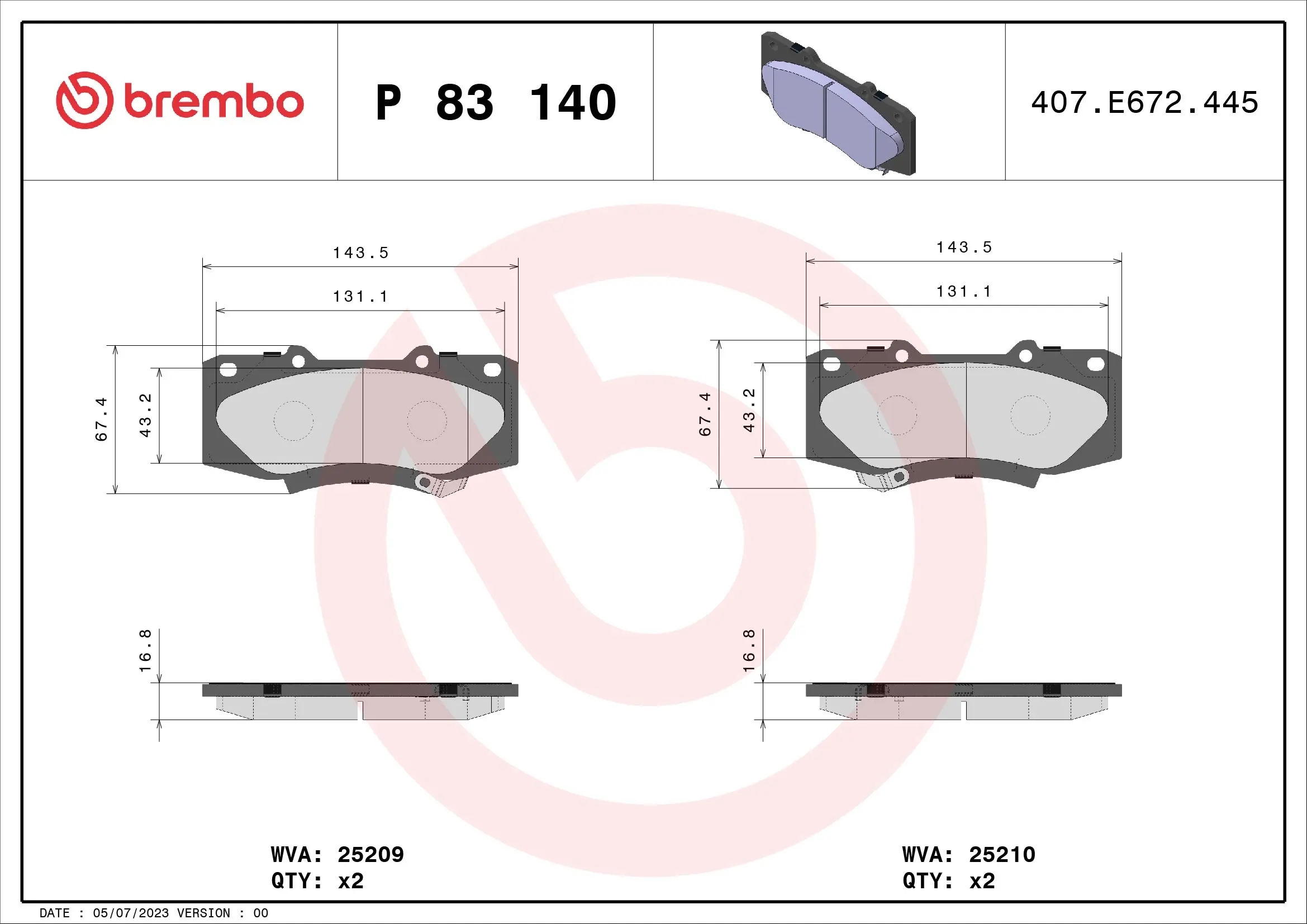 BREMBO P83140 Колодки тормозные дисковые перед