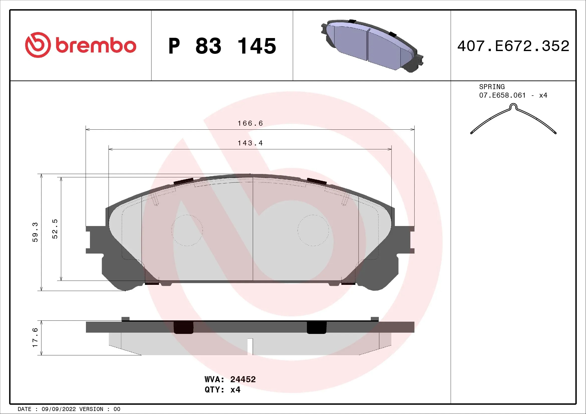 BREMBO P83145 Колодки тормозные дисковые LEXUS: RX 270/350/350 AWD/450h/450h AWD 08-