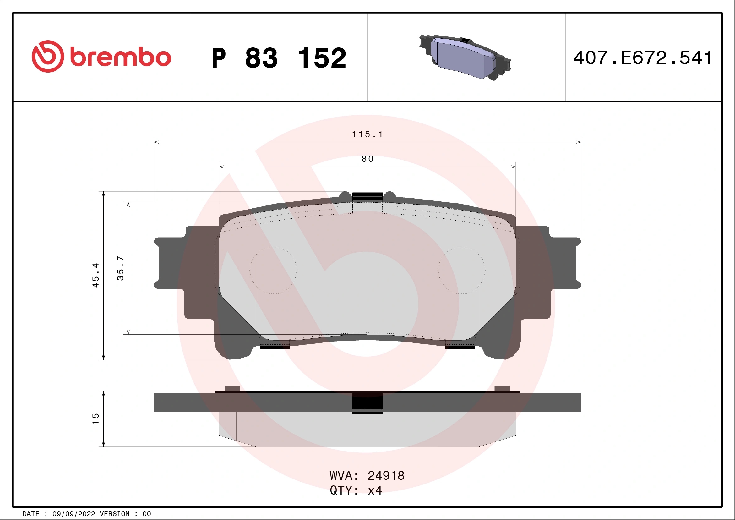 BREMBO P83152 Колодки тормозные дисковые