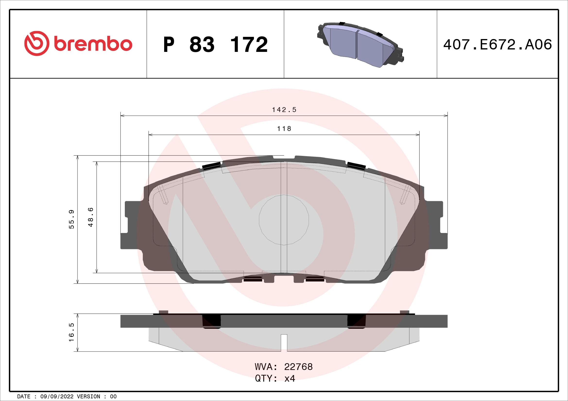 BREMBO P83172 Колодки торм. пер.