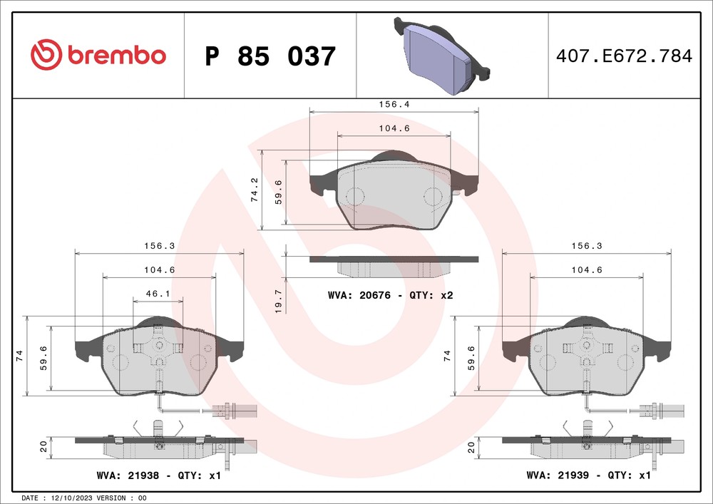 BREMBO P85037 Колодки тормозные дисковые | перед |