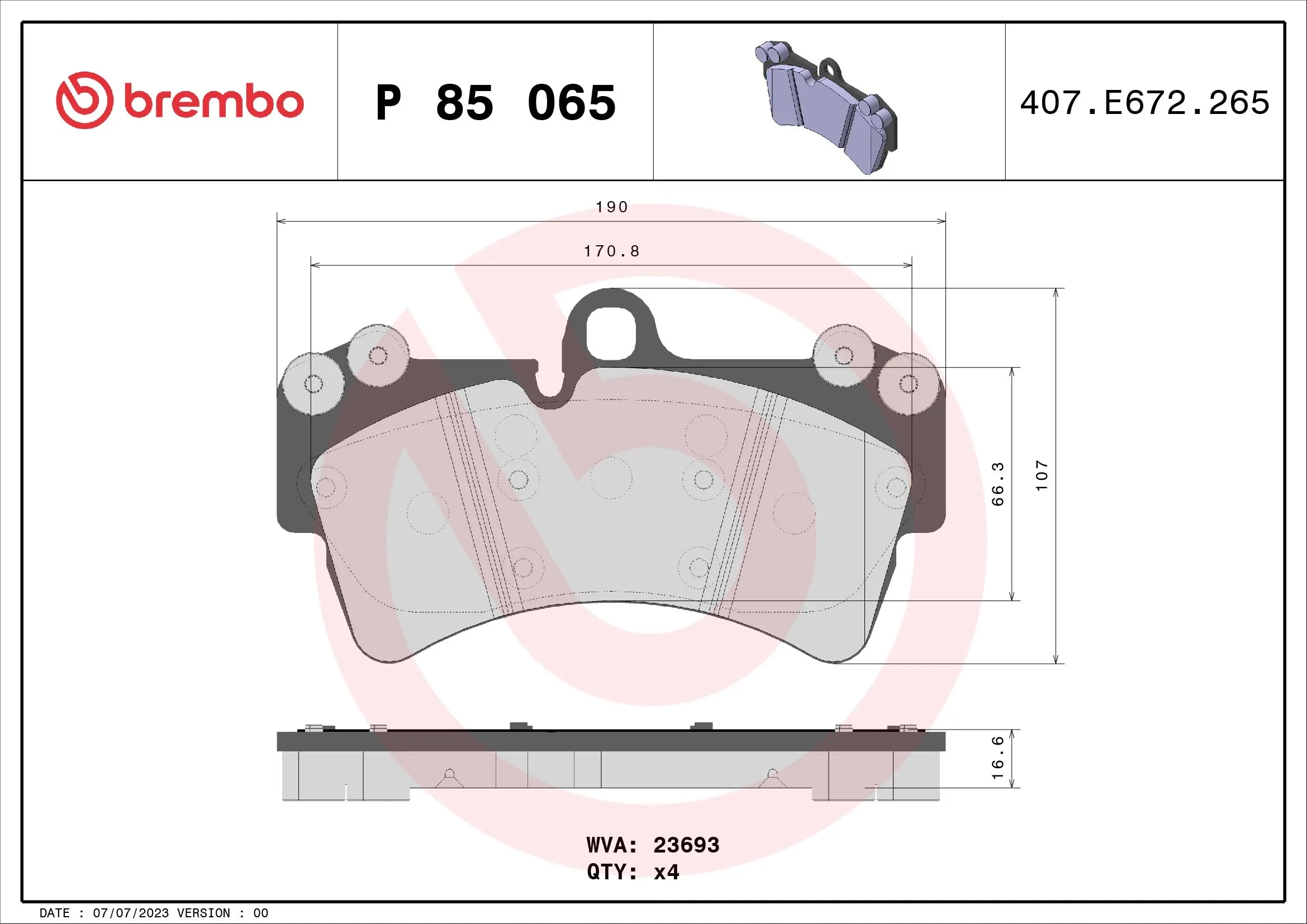 BREMBO P85065 Колодки тормозные дисковые перед