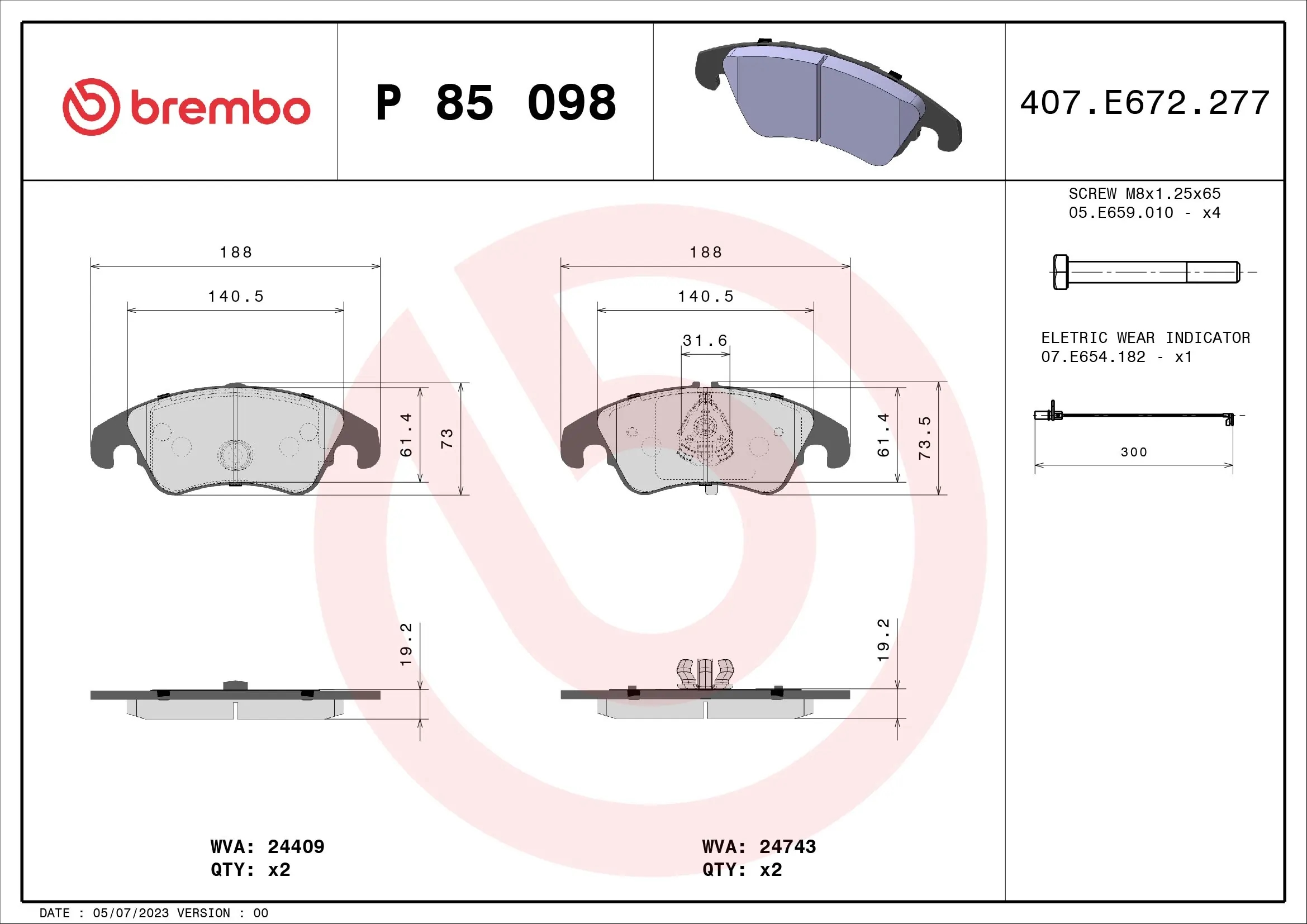 BREMBO P85098 Колодки AUDI Q5 8R 11/13=>