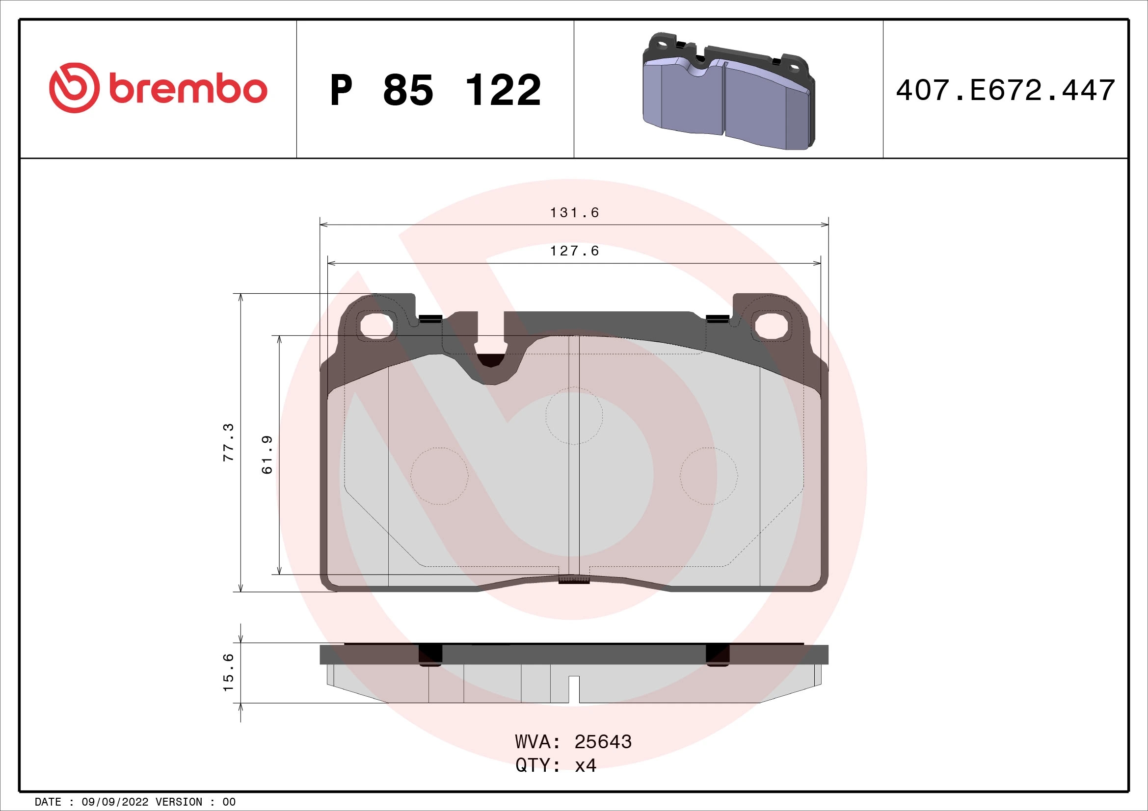 BREMBO P85122 Колодки тормозные дисковые перед