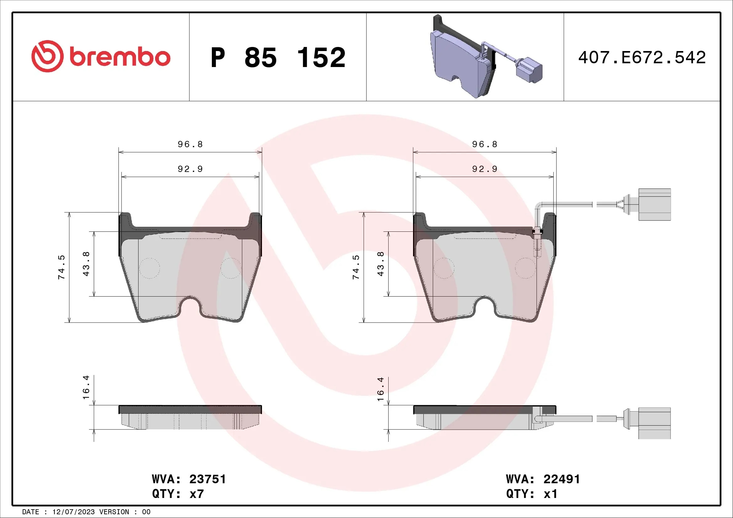 BREMBO P85152 Колодки тормозные AUDI TT (1ZT) 14- передние