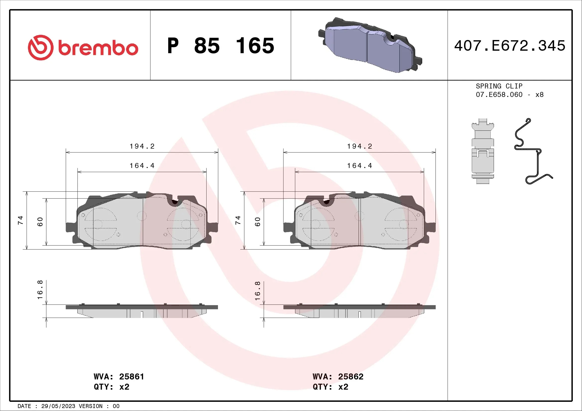 BREMBO P85165 Колодки пер.VW TOUAREG 18=>/AUDI Q7 15=>,Q5 II 17=>