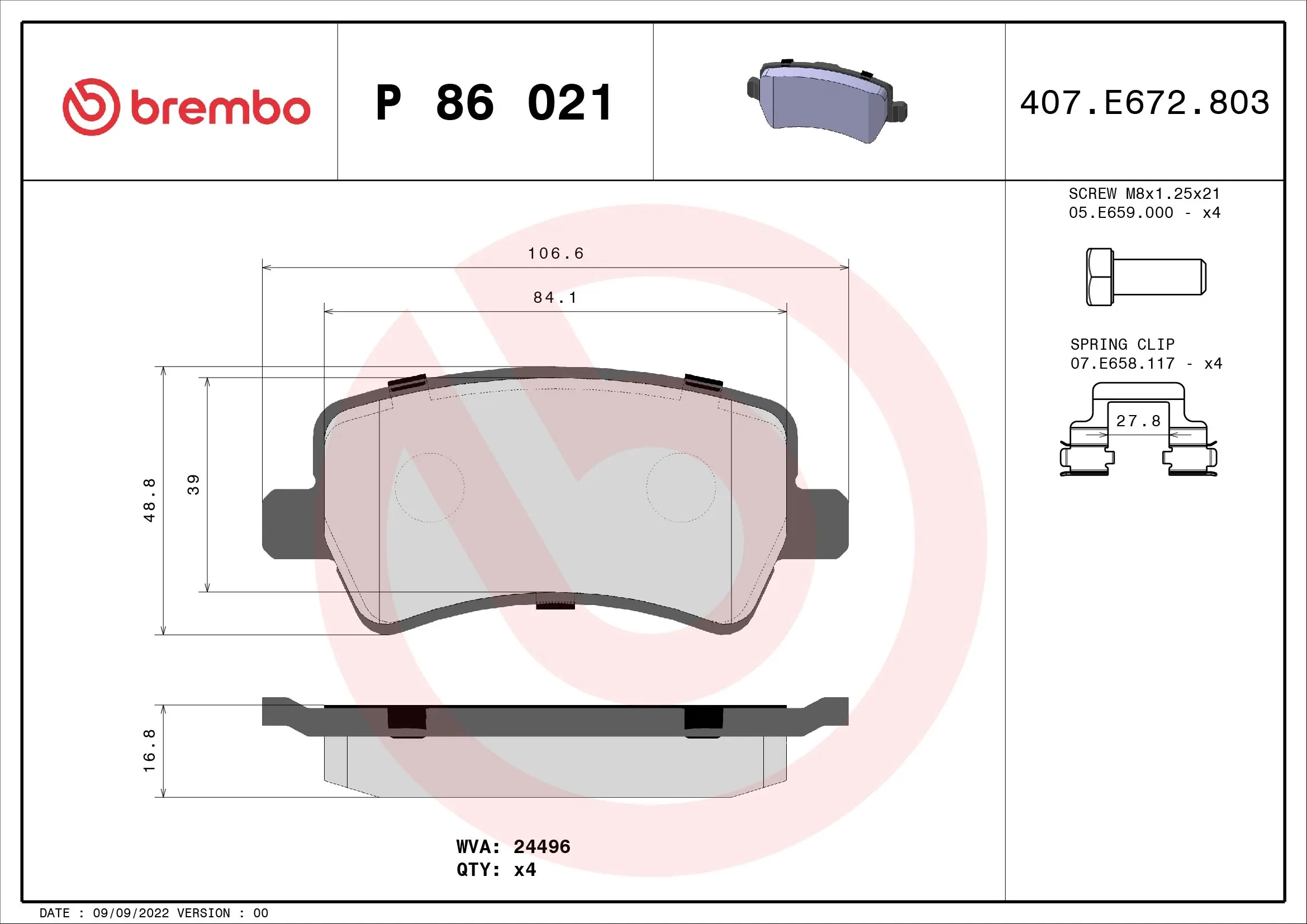 BREMBO P86021 Колодки зад VOLVO XC70 II 12/09=>