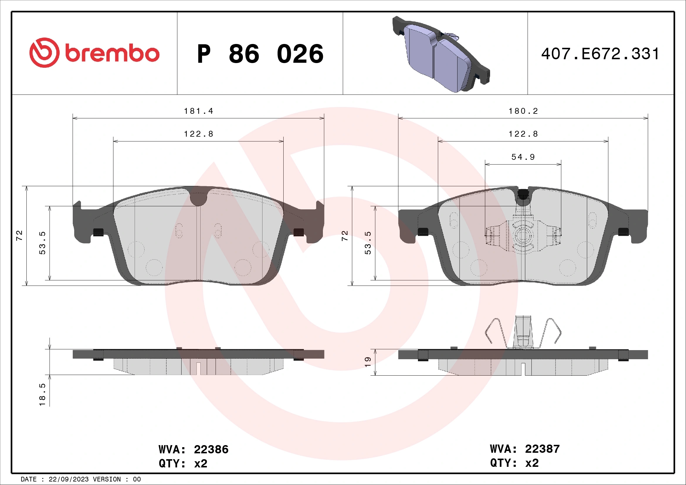 BREMBO P86026 Колодки тормозные дисковые | перед |