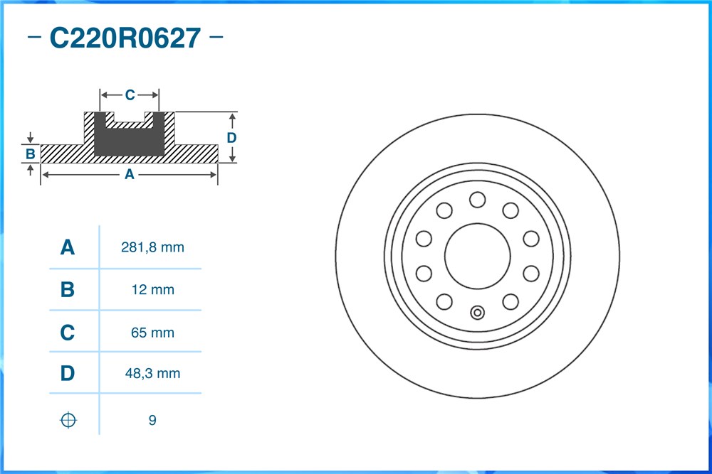 CWORKS C220R0627 Тормозной диск задний C220R0627