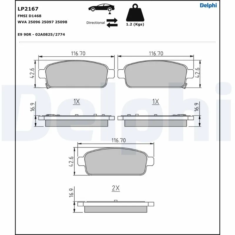 DELPHI LP2167 Колодки тормозные дисковые зад