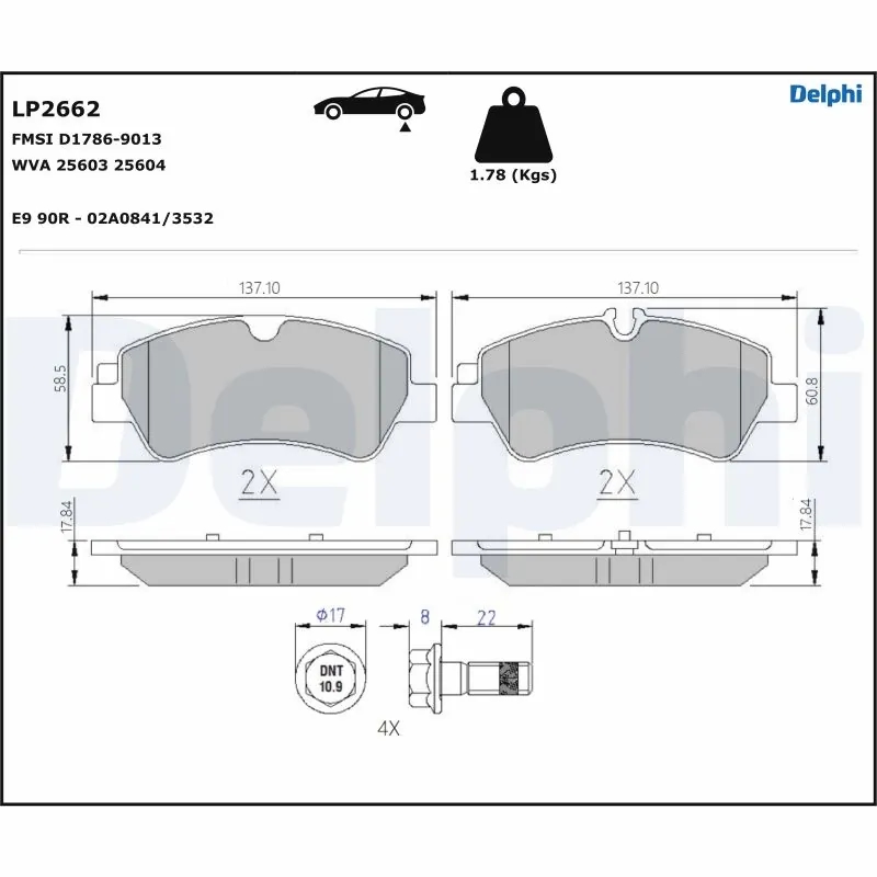 DELPHI LP2662 Колодки тормозные FORD TRANSIT 14-/CUSTOM 12- задние