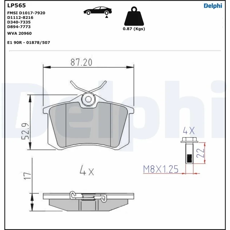 DELPHI LP565 Колодки торм.зад. (WVA 20961 17,0 mm.)