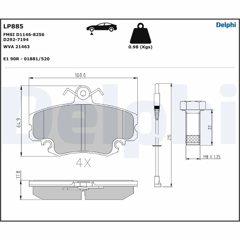 DELPHI LP885 Колодки торм.пер.
