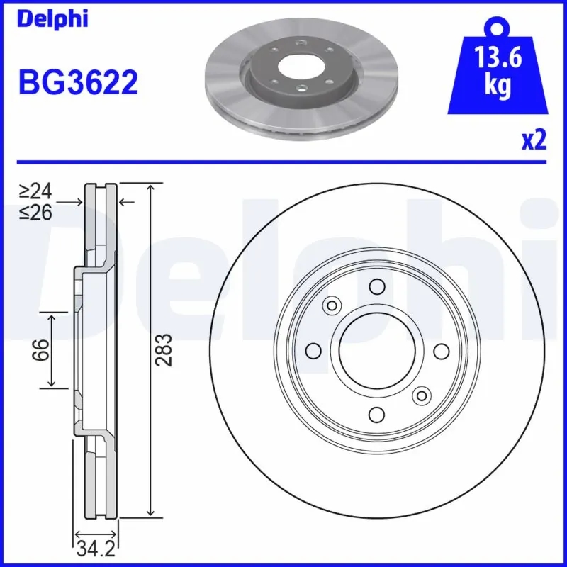 DELPHI BG3622 Диск тормозной