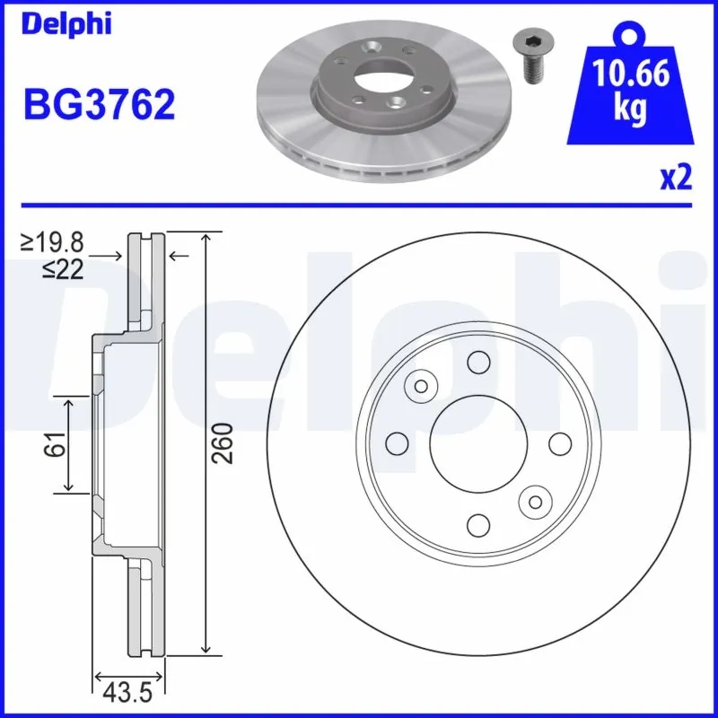 DELPHI BG3762 Диск тормозной (2шт в уп)