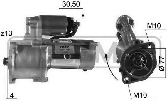 ERA 220461 Стартер HYUNDAI PORTER/H-100/STAREX 2.2кВт