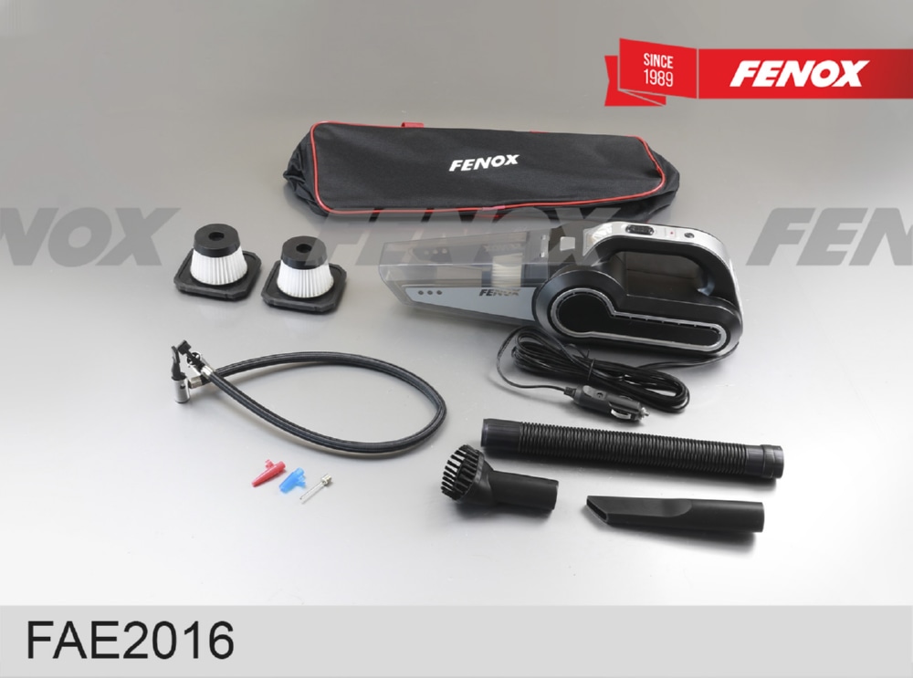 FENOX FAE2016 Пылесос-компрессор с фонарем и монометром 12В 10А 120Вт 20л.мин 40*7*13.5см
