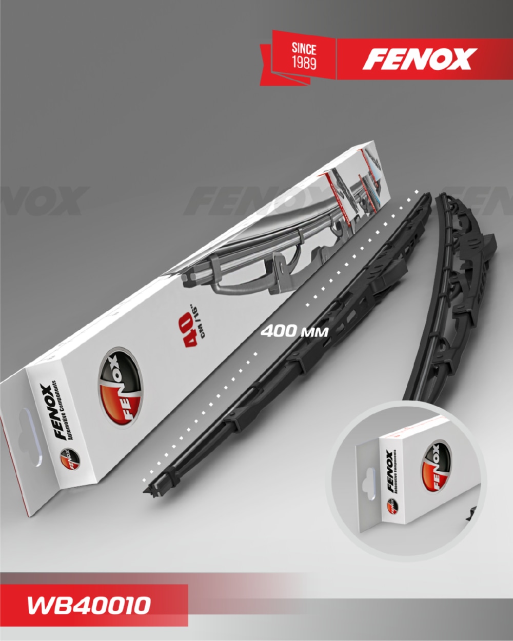 FENOX WB40010 Щетка стеклоочистителя каркасная 400мм крепление Hook