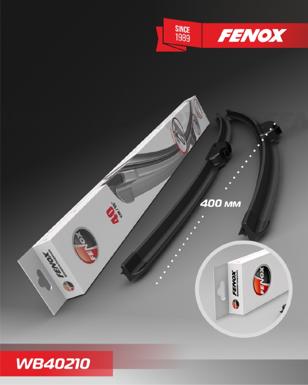 FENOX WB40210 Щетка стеклоочистителя бескаркасная 400мм крепление Hook