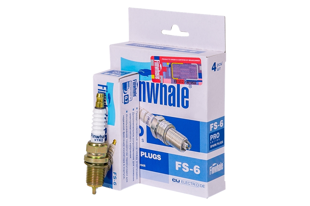 FINWHALE FS6 Свеча зажигания (компл. 4шт./цена за 1шт.) Rexton(2.3-2.8-3.2L), Actyon, Kyron, Actyon Sports, All 2.3L FS6