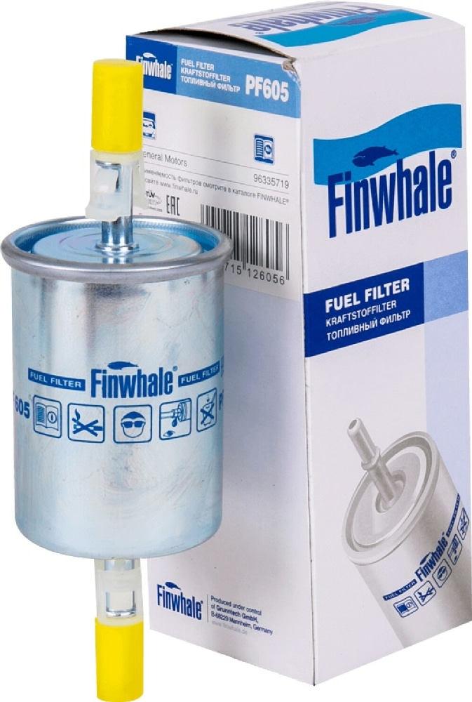 FINWHALE PF605 Фильтр топливный (под клипсу) Lifan X60, X50, Smily, Geely Emgrand(X7), MK Cross, CK(Otaka), Matiz, Lacetti, Lanos, Chance, Gentra(13-), Epica(06-12), Spark(11-) PF605