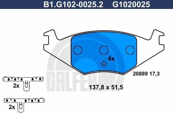 GALFER b1g10200252 Комплект дисковых тормозных колодок
