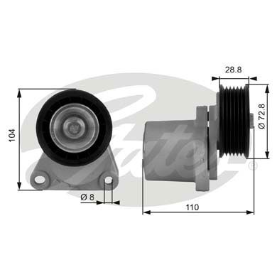 GATES T38204 Натяжитель руч.ремня с роликом FORD MONDEO 1.8 ,2.0L 16V 2000=>/MAZDA 6