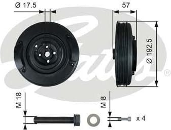 GATES TVD1033A Шкив коленчатого вала VAG/VOLVO 2.4D/2.5D с болтом
