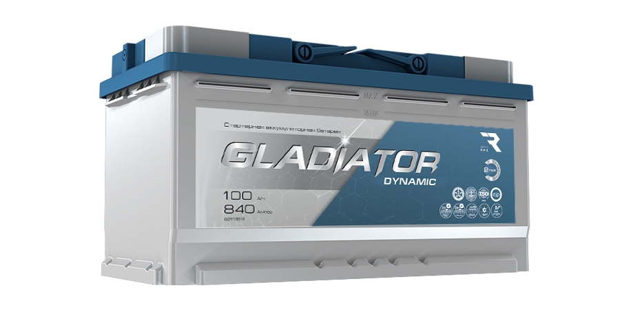 GLADIATOR GDY10010 Аккумулятор gladiator dynamic 100 ah, 840 a, 353x175x190 прям.