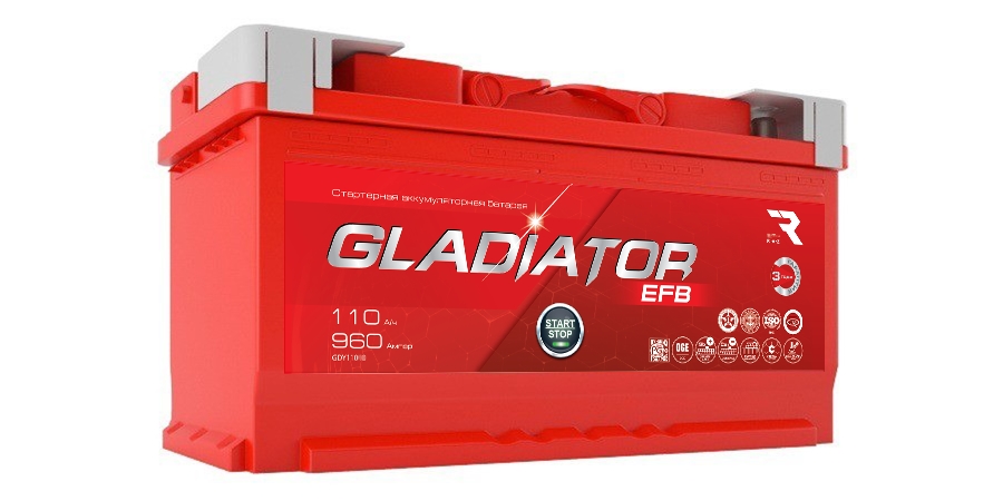 GLADIATOR GEF11000 Аккумулятор gladiator efb 110 ah, 960 a, 353x175x190 обр.