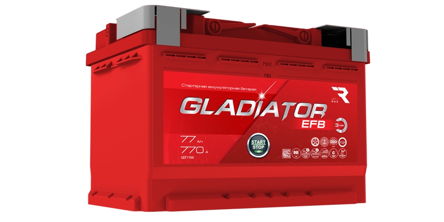 GLADIATOR GEF7700 Аккумулятор gladiator efb 77 ah, 770 a, 276x175x190 обр.