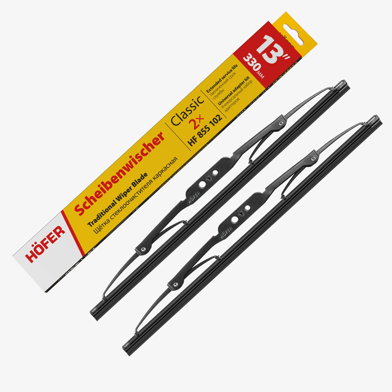 HOFER HF855102 Щетки стеклоочистителя каркасные 330/330мм 2шт, 5 адаптеров