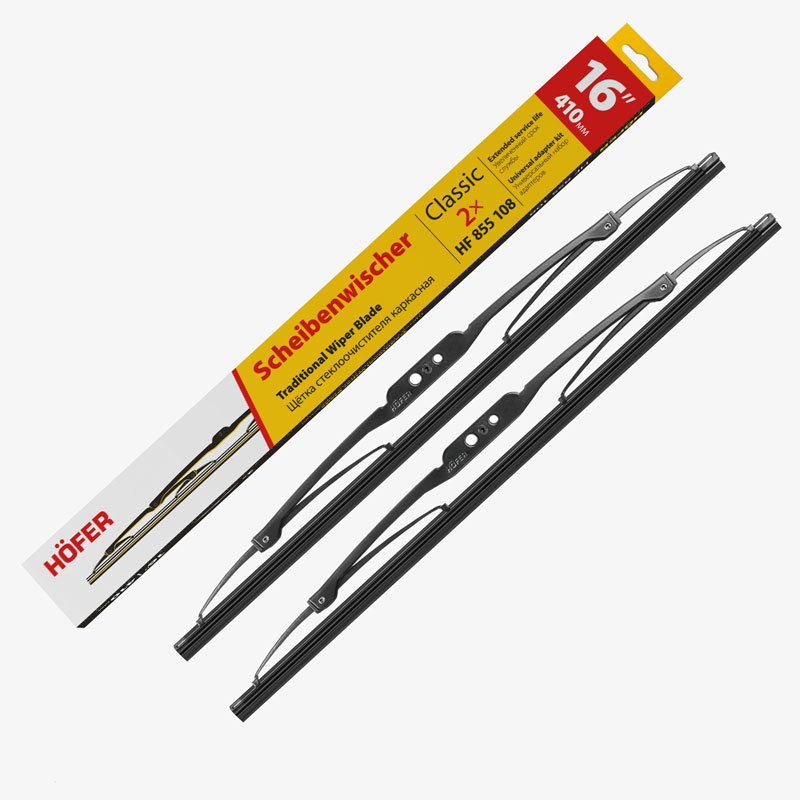 HOFER HF855108 Щетки стеклоочистителя каркасные 410/410мм 2шт, 5 адаптеров