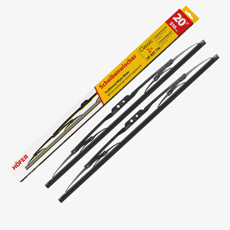 HOFER HF855116 Щетки стеклоочистителя каркасные 510/510мм 2шт, 5 адаптеров