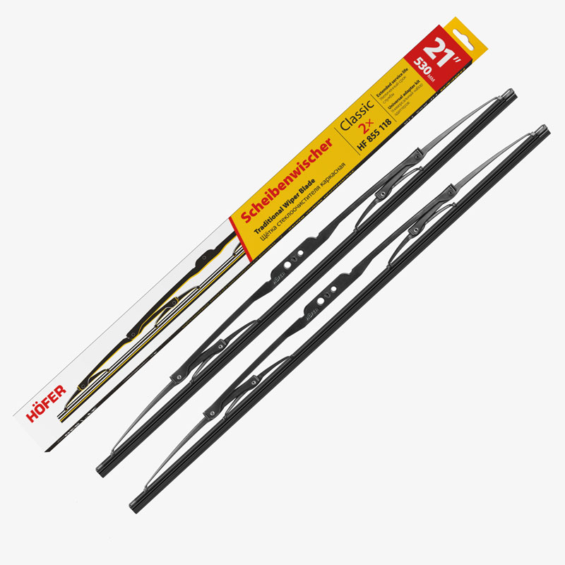 HOFER HF855118 Щетки стеклоочистителя каркасные 530/530мм 2шт, 5 адаптеров