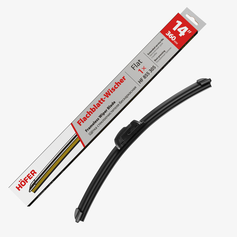 HOFER HF855305 Щетка стеклоочистителя бескаркасная 360мм 1шт, 4 адаптера