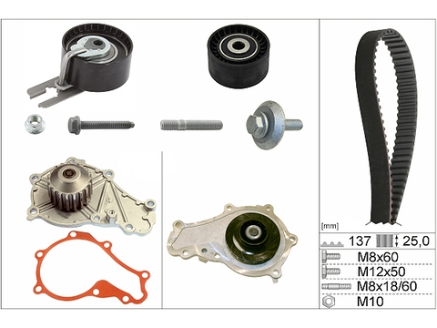 INA 530037530 Комплект ГРМ с помпой FORD/CITROEN BERLINGO/JUMPY/FOCUS/PARTNER 1.6 2003=> (ролик 2шт+ремень 137X25)