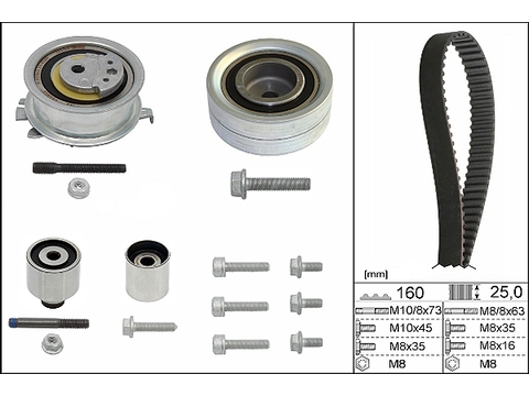 INA 530055010 Комплект ГРМ AUDI/VW 1.2/1.6/2.0TDI 2003 => (ролик 4шт+ремень 160x25)