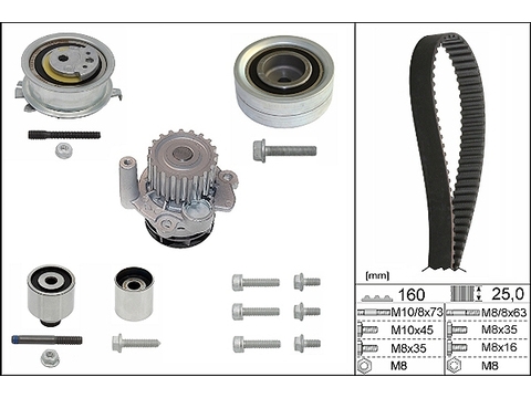 INA 530055032 Комплект ГРМ с помпой AUDI/VW 1.2/1.6/2.0TDI 2003 => (ролик 4шт+ремень 160x25+помпа)