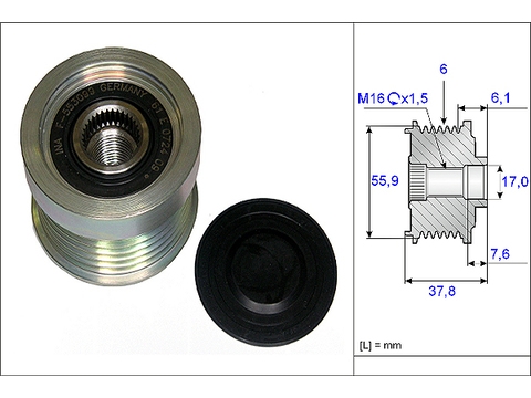 INA 535007210 Шкив генератора VOLVO: S60/S80/V70/XC 90/VC70 2.0/2.0T/2.4/2.4T/2.4D/2.5T/2.5TDI/2.8/2.9 98-